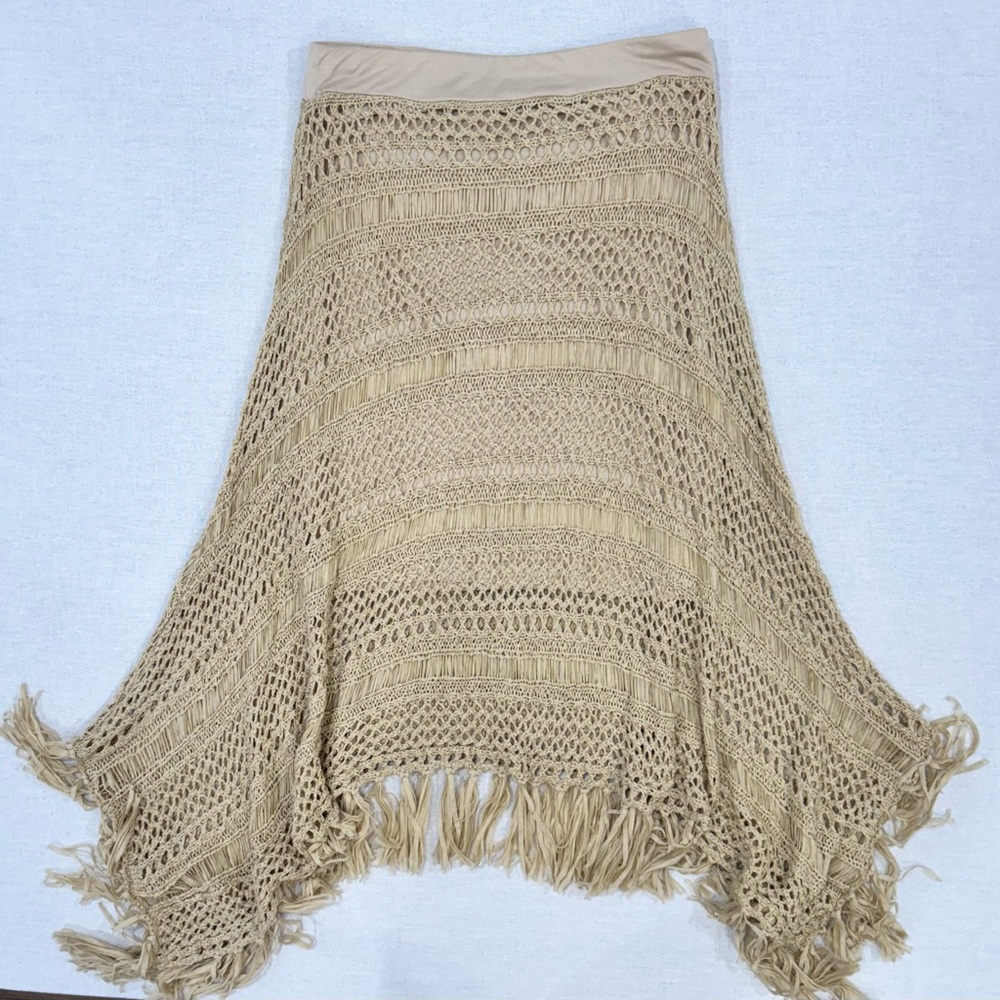 Boho Beige Crochet Fringe Skirt - Women
